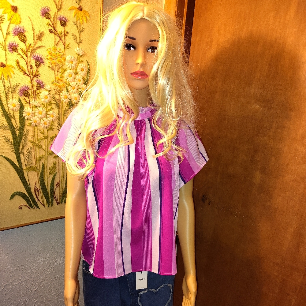 Small Pink striped blouse name brand THML